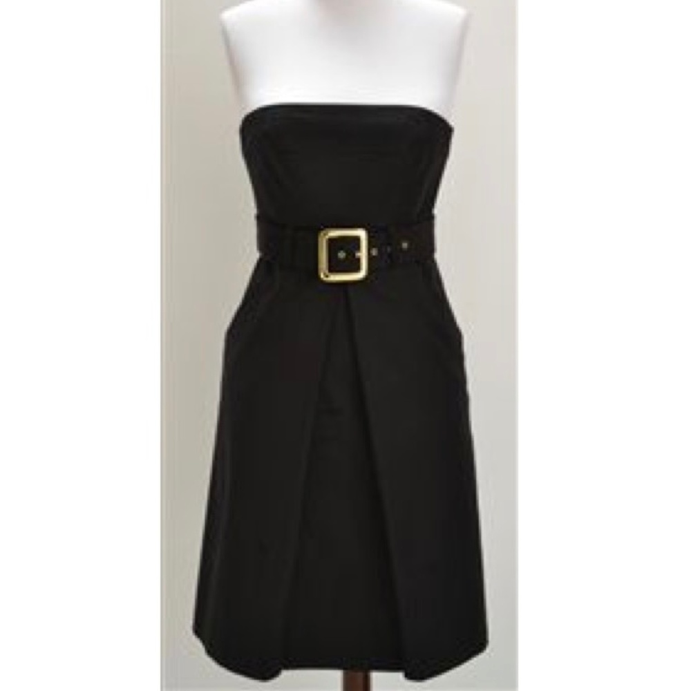 MILLY Obelisk Black Strapless Belted Dress